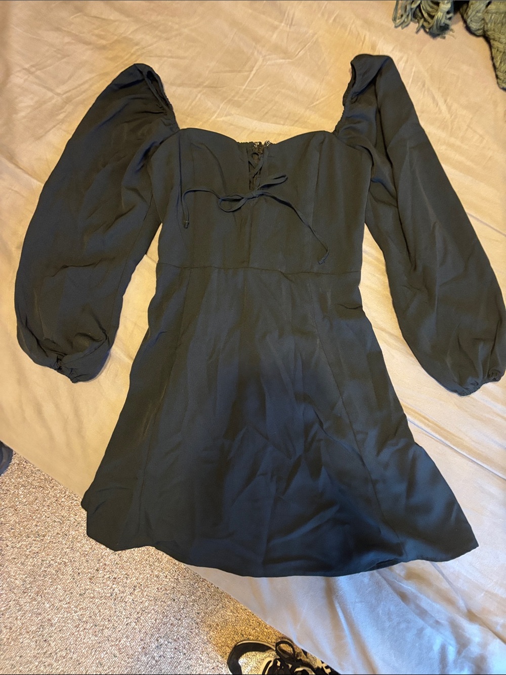 Abercrombie & Fitch Black Puff-Sleeve Mini Dress